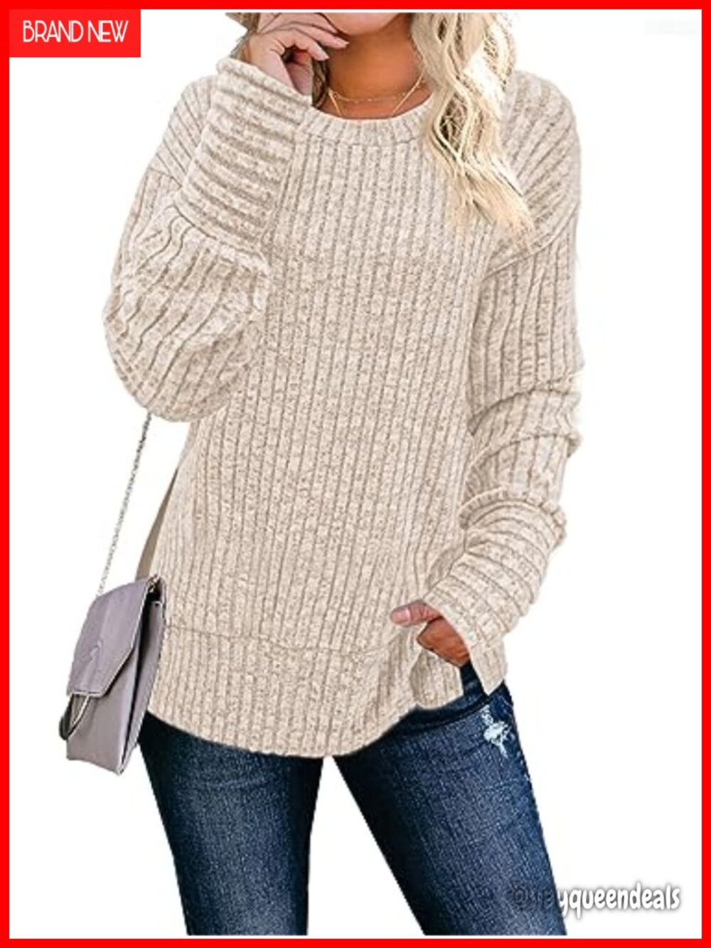 Womens Long Sleeve Crew Neck Tunic Sweater Lightweight Casual Pullover